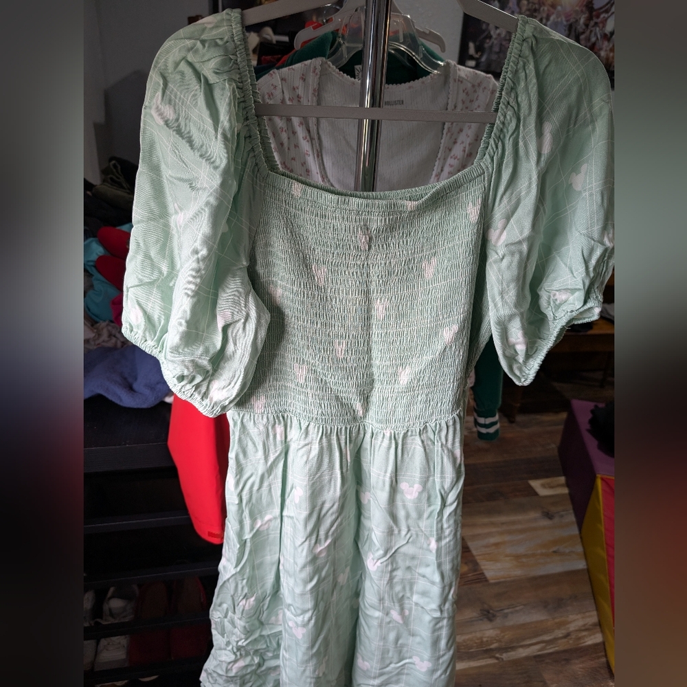 Disney Her Universe Mickey Mouse Mint Green Smocked Midi Dress Size L NWT
